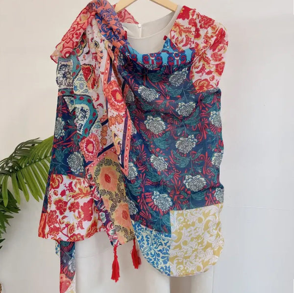Maryam's Essential Printed Cotton Viscose Tassels Shawl