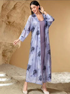 Maryam’s Essential Luxury Traditional Arabian Abaya Set, Long Sleeveless Round Neck Inner Layer Dress & Open Abaya