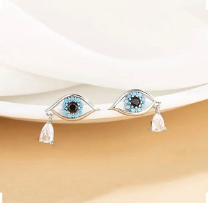 Maryam’s Essential Exquisite 925 Silver Sterling Hypoallergenic Evil Eyes with Cubic Gems Studs
