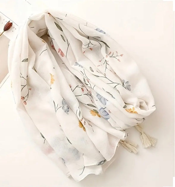 Maryam's Essential Flower Printed Polyester Tassels Hijab