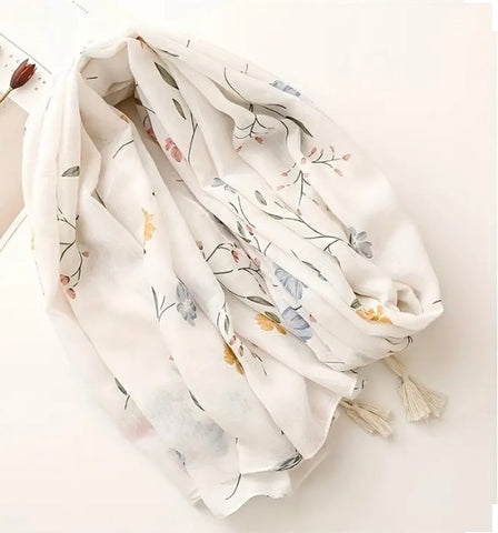 Maryam's Essential Flower Printed Polyester Tassels Hijab