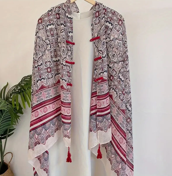 Maryam's Essential Printed Cotton Viscose Tassels Shawl