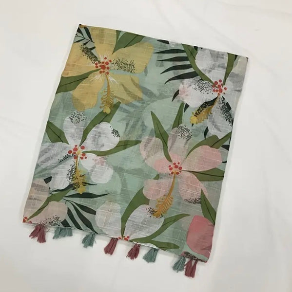 Maryam's Essential Flower Printed Cotton Tassels Hijab