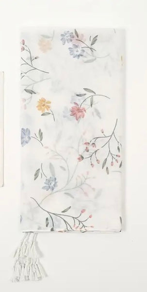 Maryam's Essential Flower Printed Polyester Tassels Hijab