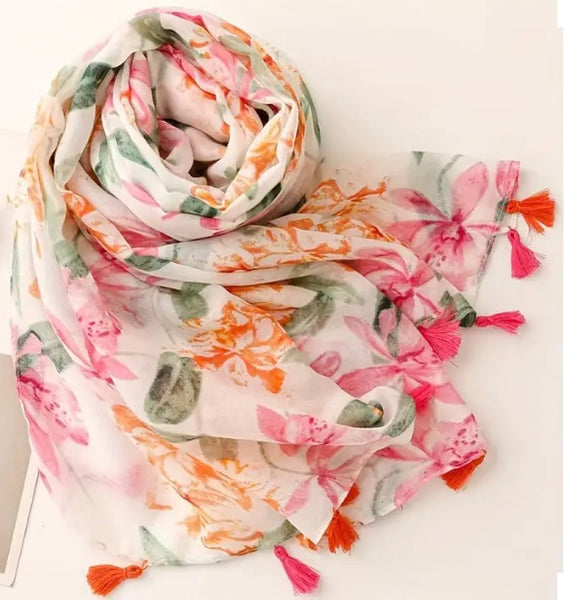 Maryam's Essential Floral Printed Cotton Viscose Tassels Hijab