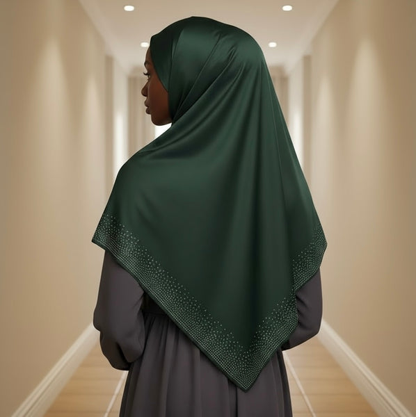 Maryam's Essential Diamanté Square Everyday Pure Solid Colour Satin Hijab