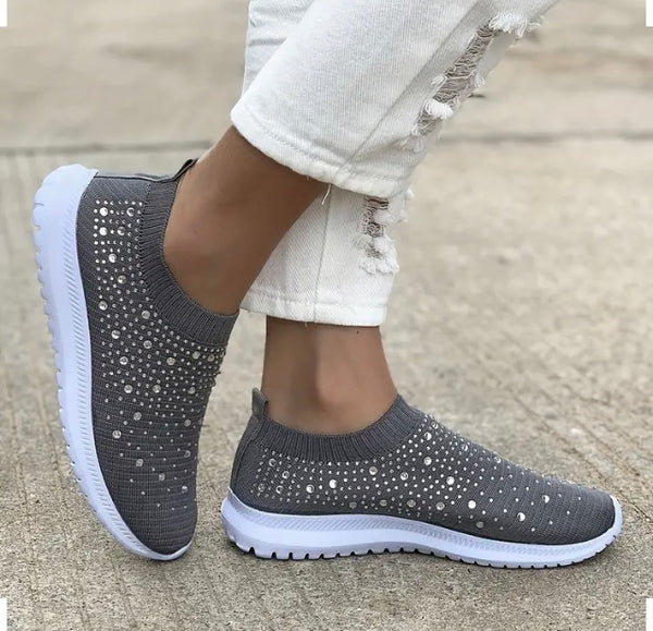Maryam’s Essential Lightweight Knitted Diamanté Sneaker Slip on Low Top Shoes