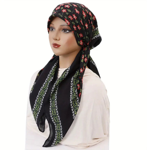 Maryam’s Essential Mature Elegant Vintage Print Pre-Tied Elastic Band Hijab