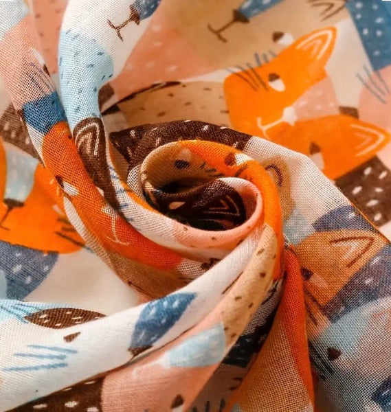 Maryam's Essential Cute Cat Print Cotton Viscose Tassels Hijab
