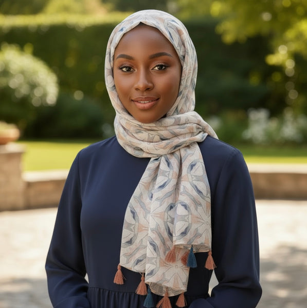 Maryam's Essential Printed Cotton Viscose Tassels Hijab
