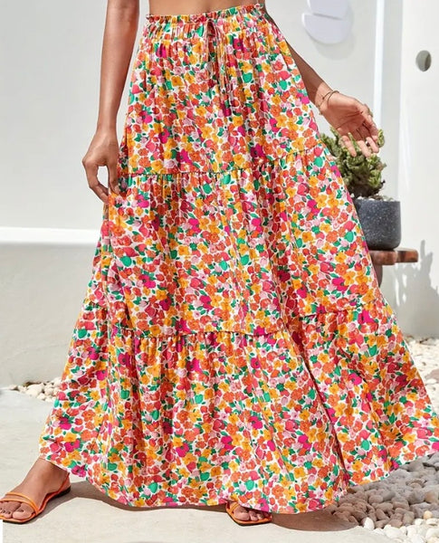 Maryam’s Essential Abstract Print High Waist Shirred Pleated Maxi Skirt