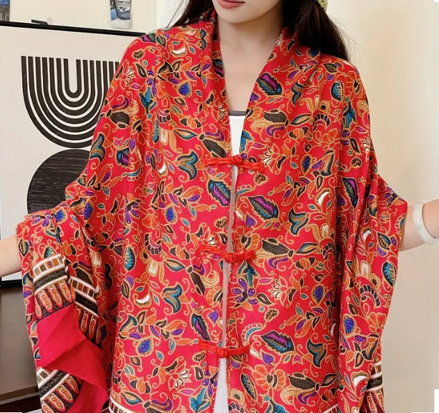 Maryam's Essential Printed Cotton Viscose Tassels Shawl