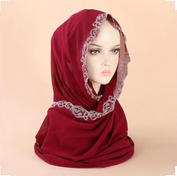 Maryam’s Essential Chiffon with Flower Lace Trim Edge Head Scarves/Hijabs