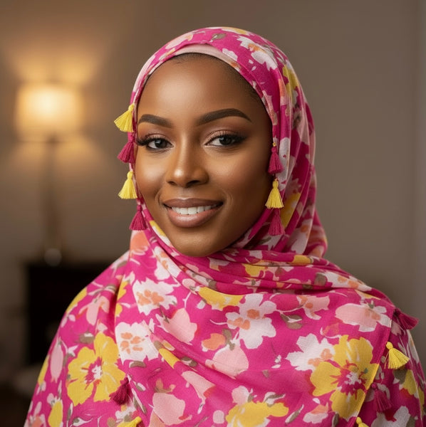 Maryam's Essential Flower Printed Cotton Polyester Tassels Hijab