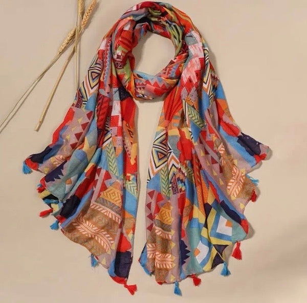 Maryam's Essential Floral Printed Cotton Viscose Tassels Hijab