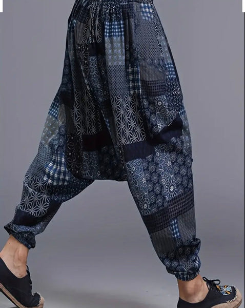 Maryam’s Essential Men’s Ethnic Vintage Pattern Stitching Print Harem Baggy Trouser