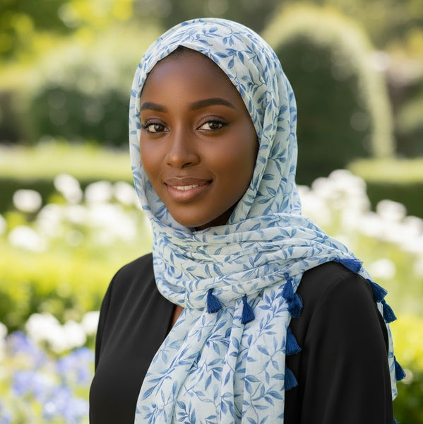 Maryam's Essential Floral Printed Polyester Tassels Hijab
