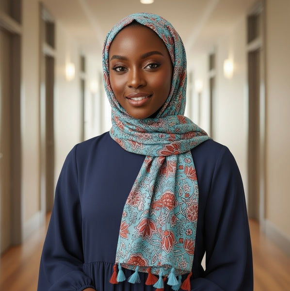 Maryam's Essential Floral Printed Cotton Viscose Tassels Hijab