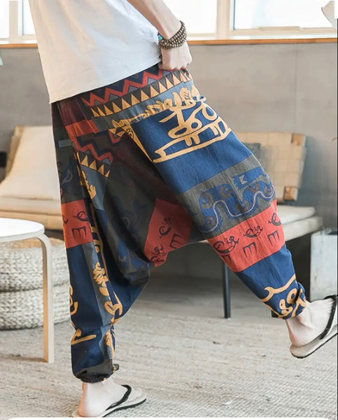 Maryam’s Essential Men’s Ethnic Vintage Pattern Stitching Print Harem Baggy Trouser