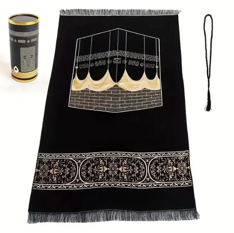 Maryam’s Essential Muslim Kaaba Prayer Mat & Prayer Beads Cylindrical Gift Set