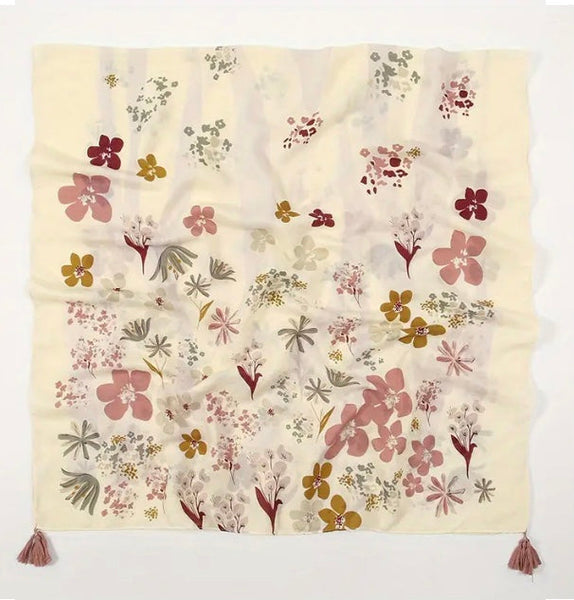 Maryam's Essential Flower Printed Cotton Viscose Tassels Hijab
