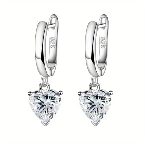 Maryam’s Essential Exquisite 925 Silver Sterling Hypoallergenic Heart Dangle Hoop with Cubic Gems Earrings