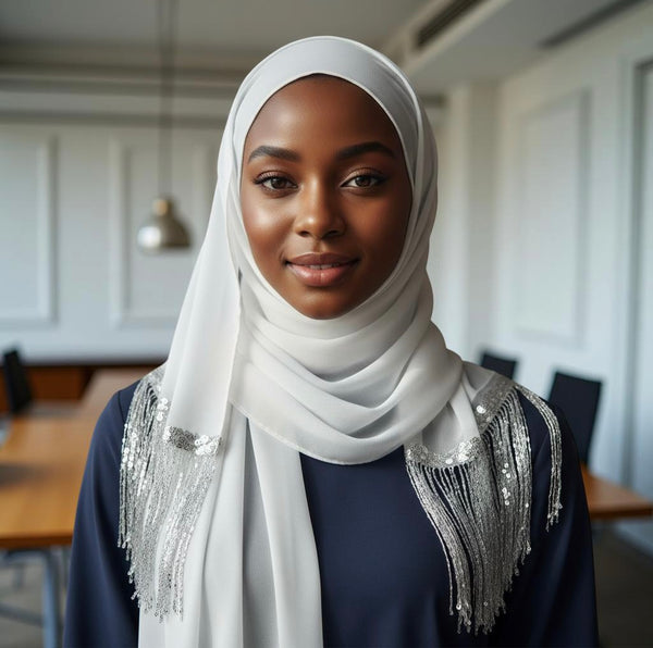 Maryam’s Essential Plain Premium Chiffon with Sequins Tassels Scarf/Hijab