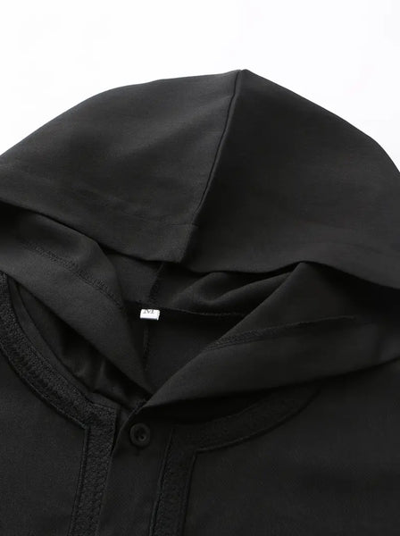 Maryam’s Essential Luxury Men Geometric Pattern Short Sleeves Hood Ethnic Vintage Kaftan