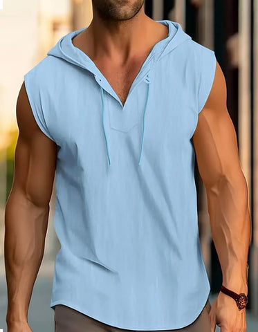 Maryam’s Essential Breathable Hood Drawstring Sleeveless Cotton Linen Top Tank