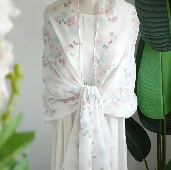 Maryam's Essential Flower Printed Polyester Tassels Hijab