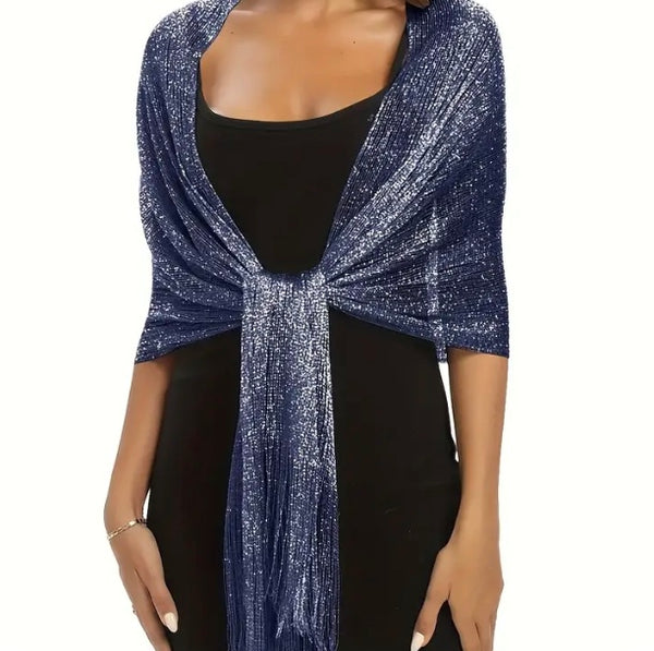 Maryam’s Essential Elegant Sparkling Metallic Shawls with Tassels