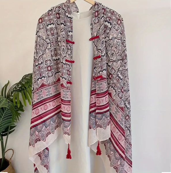 Maryam's Essential Printed Cotton Viscose Tassels Shawl