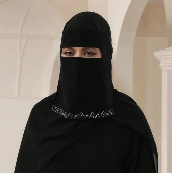 Maryam’s Essential Diamanté Thin Breathable Chiffon Niqab Veil Headscarf