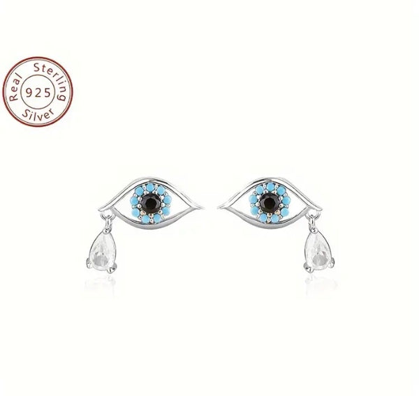 Maryam’s Essential Exquisite 925 Silver Sterling Hypoallergenic Evil Eyes with Cubic Gems Studs