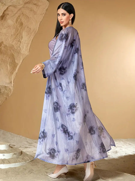 Maryam’s Essential Luxury Traditional Arabian Abaya Set, Long Sleeveless Round Neck Inner Layer Dress & Open Abaya