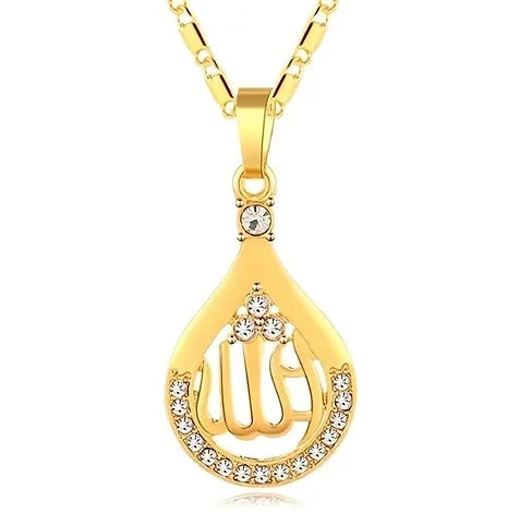 Maryam’s Essential Stylish Plated Steel, Gems ALLAH Pendant Necklace