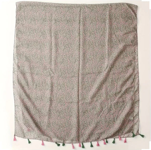 Maryam's Essential Floral Printed Cotton Viscose Tassels Hijab