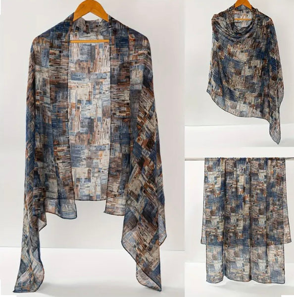 Maryam's Essential Print Colour-block Cotton Viscose Soft Hijab/Shawl