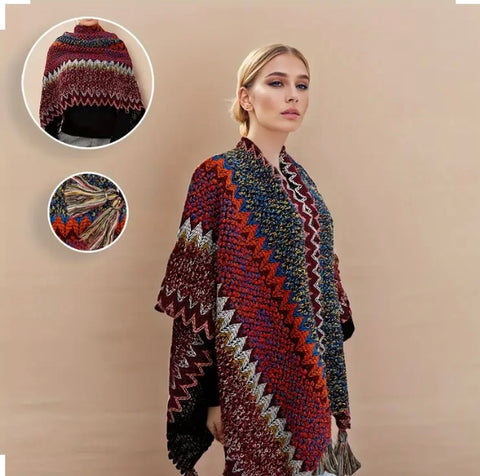 Maryam’s Essential Luxury Vintage Knit Poncho with Tassels