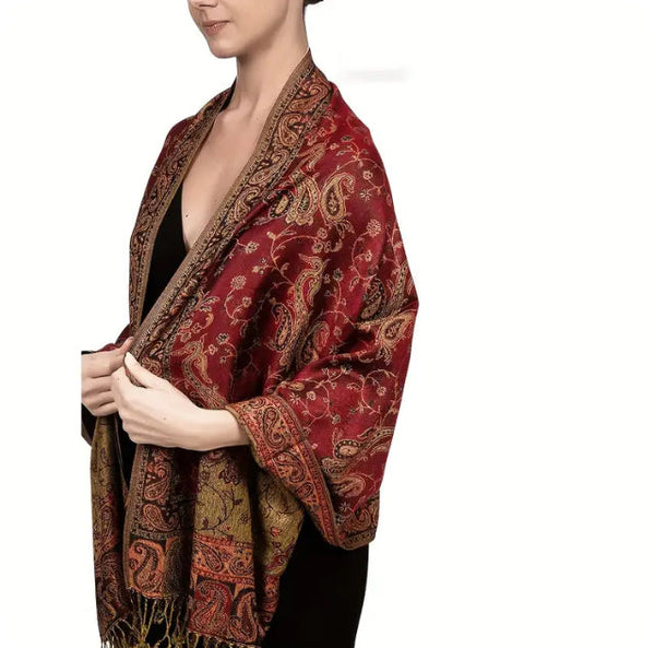 Maryam’s Essential Luxury Vintage Paisley Reversible Fringe Cashmere Scarf