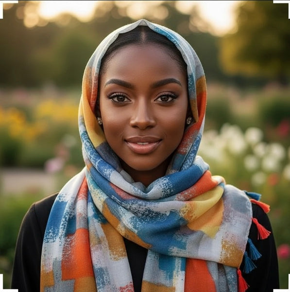 Maryam's Essential Colour Patch Printed Cotton Viscose Tassels Hijab