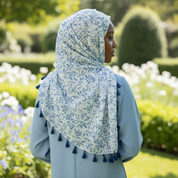 Maryam's Essential Floral Printed Polyester Tassels Hijab