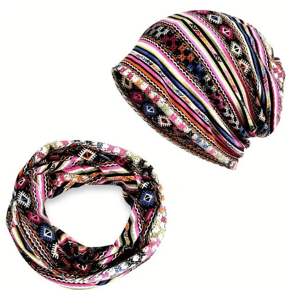 Maryam’s Essential Unisex Ethnic Cotton Slouchy Beanie Head & Neck Gaiter Scarf/Cap