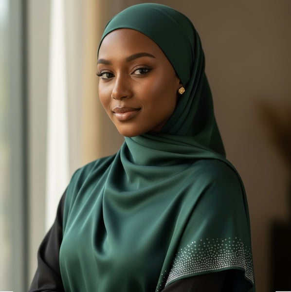 Maryam's Essential Diamanté Square Everyday Pure Solid Colour Satin Hijab