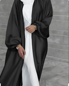 Maryam's Diamond Style Luxurious Plain Shiny, Lantern Sleeves Kaftan Abaya