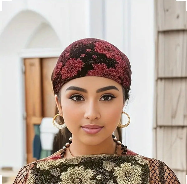 Maryam's Diamond Style Floral Print Chemo, Turban Head Cap