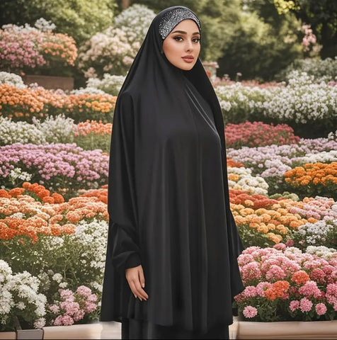 Maryam's Essential Women Diamanté Long Khimar Hijab with Sleeves