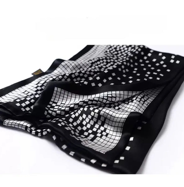 Maryam’s Essential Luxury Black & White Chessboard Silk Scarf/Wrap