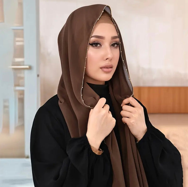 Maryam's Essential Large Premium Diamanté Edge Chiffon Scarf/Hijab