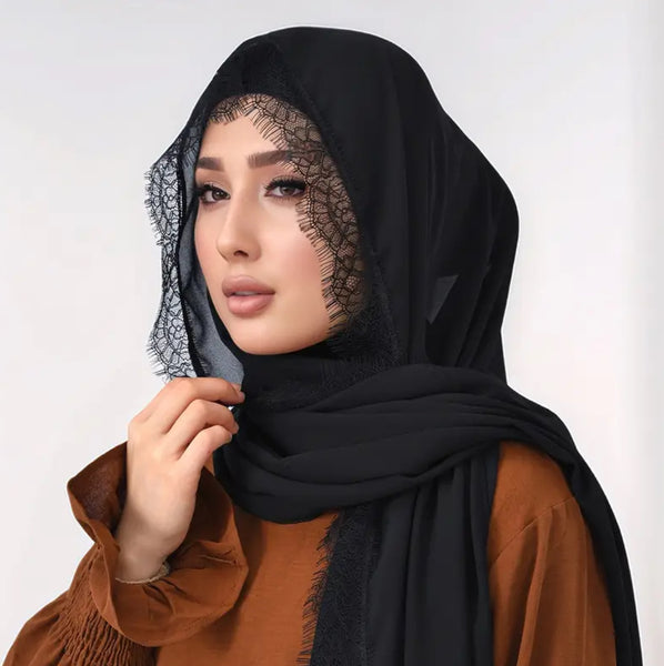 Maryam’s Essential Chiffon with Lace Trim Edge Hijab/Shawl